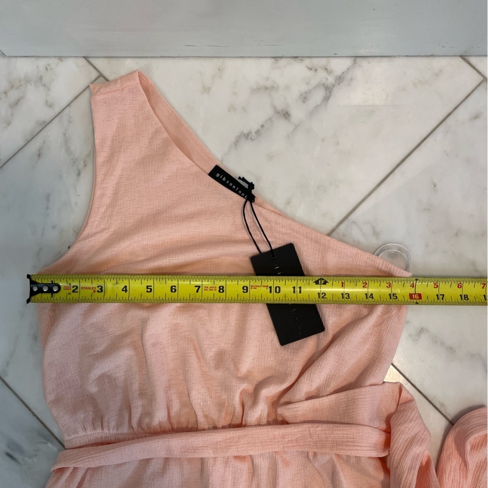 GibsonLook, womens Small one-shoulder light pink waist tie ruffle hem midi dress - Picture 3 of 7